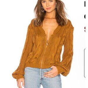 For Love & Lemons Charlotte Zip Cable knit Cardigan, Brown Women’s Size S Q2